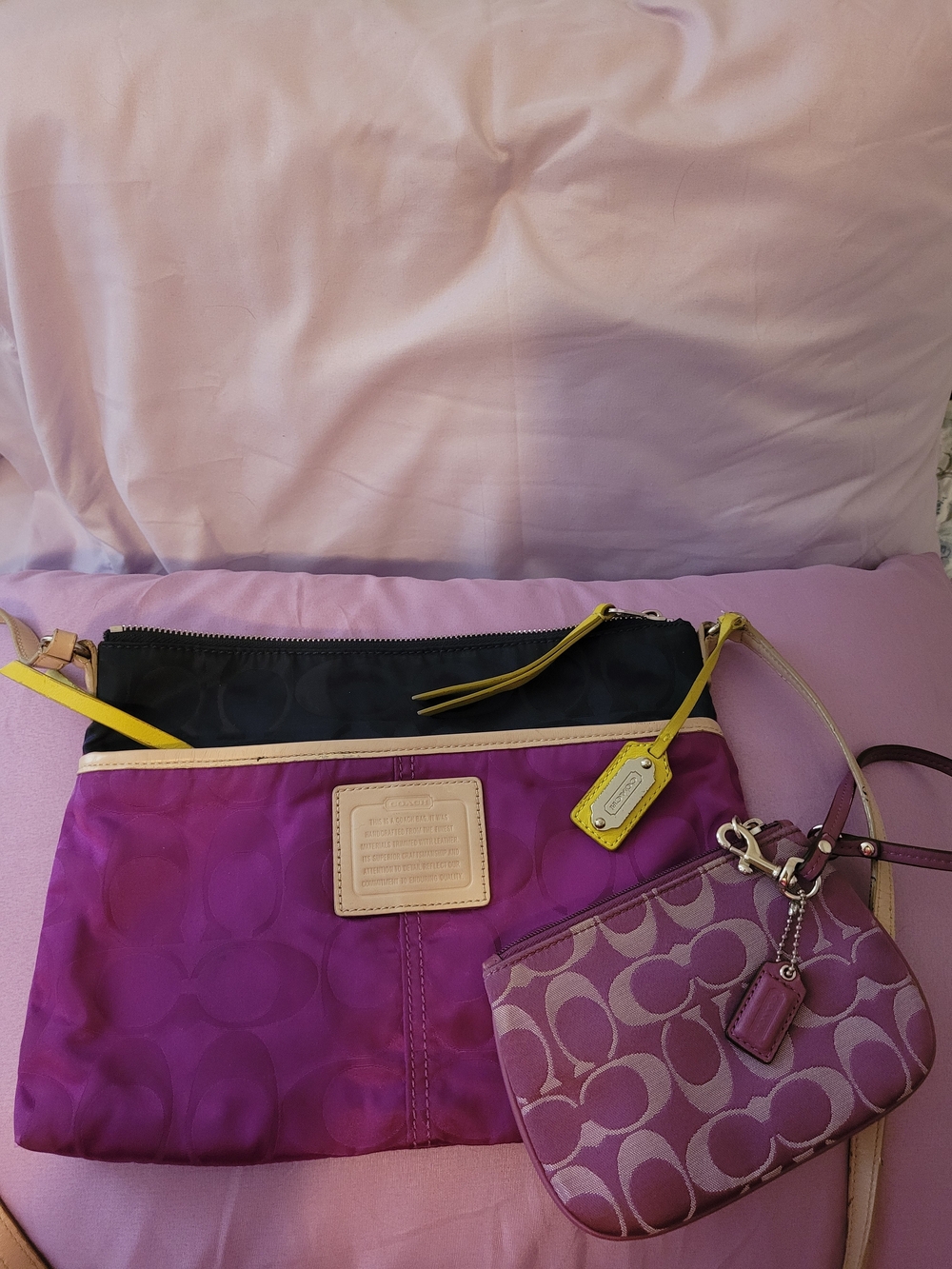 Coach Legacy Weekend Hippie 24864 Purple Signature Nylon Crossbody With Wristlet